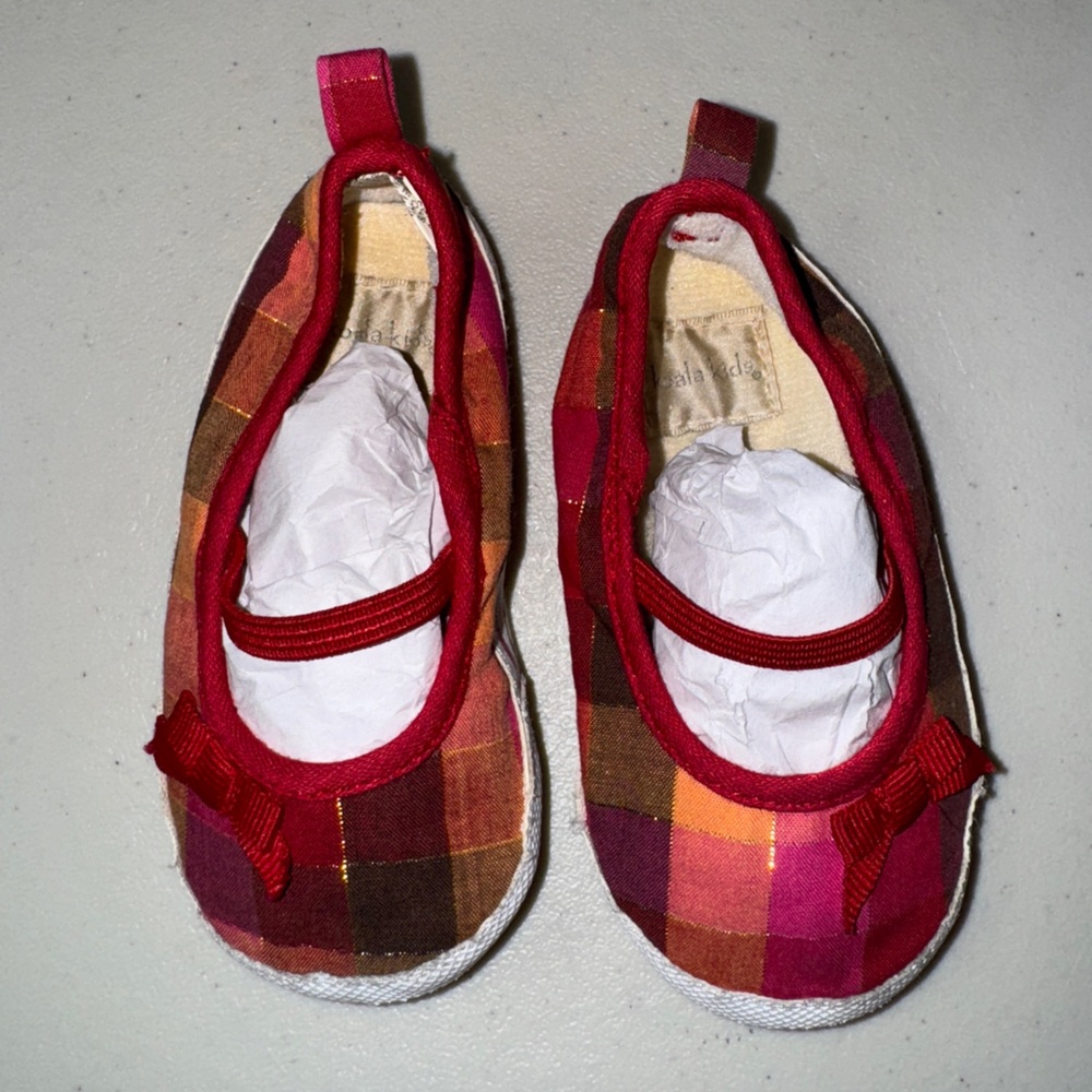 Red Gingham Plaid Shoes Baby Girl’s 18 Mos Slip on Toddler ballet Elastic Strap